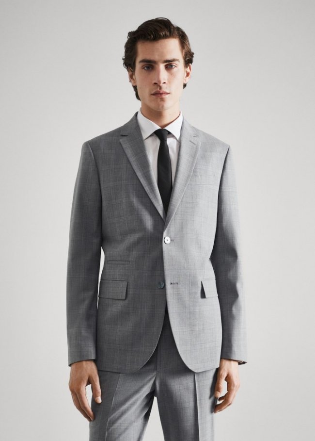 Mango Americana traje lana slim fit cuadros - Gris claro vigoré