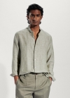 Mango Camisa 100% lino cuello mao - Khaki
