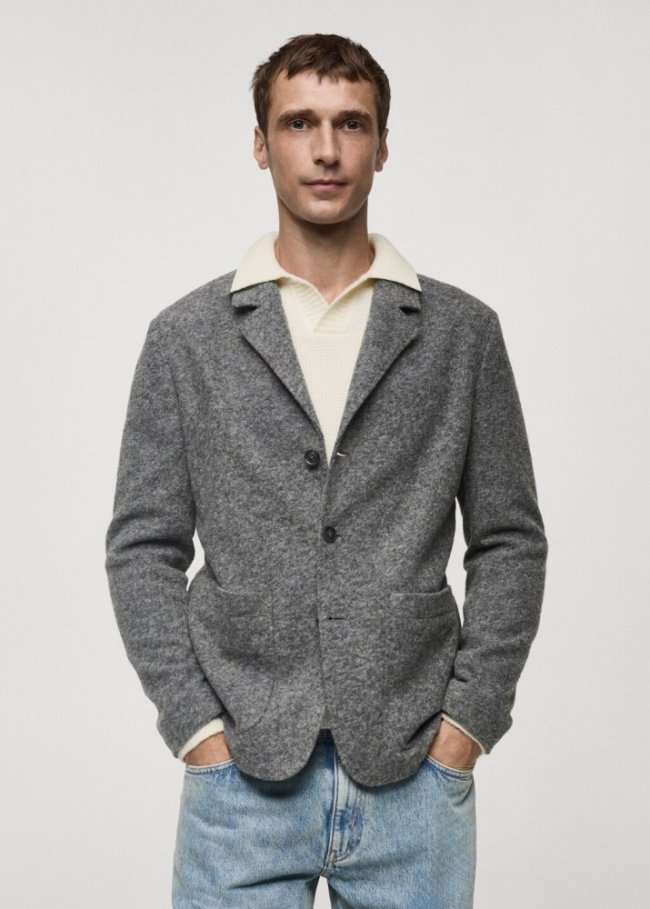 Mango Americana slim fit lana jaspeada - Gris