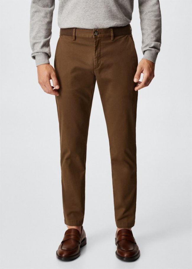 Mango Pantalón algodón tapered crop - Marrón tabaco