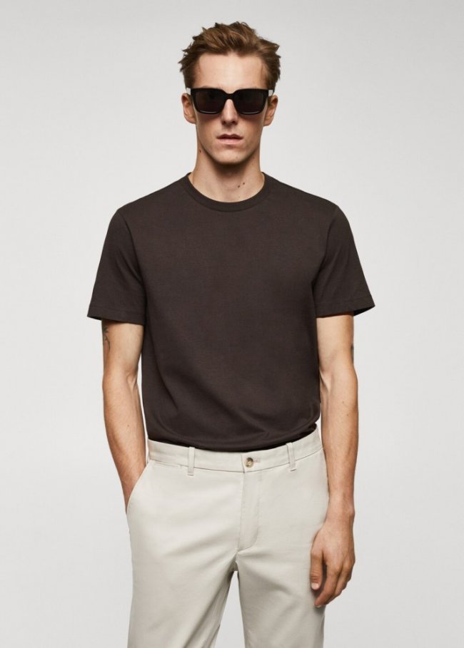 Mango Camiseta básica algodón - Chocolate