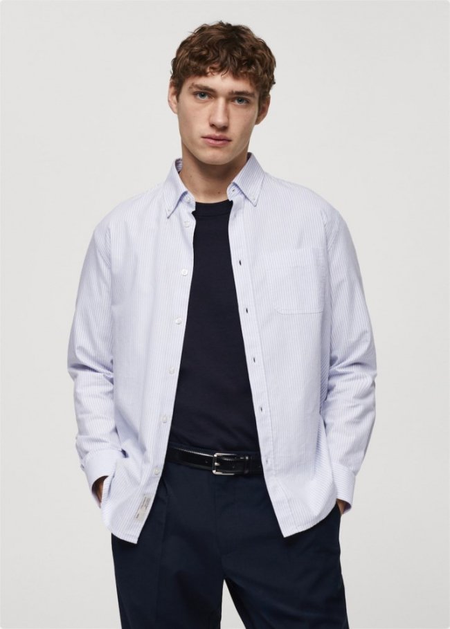 Mango Camisa 100% algodón rayas kodak - Azul celeste