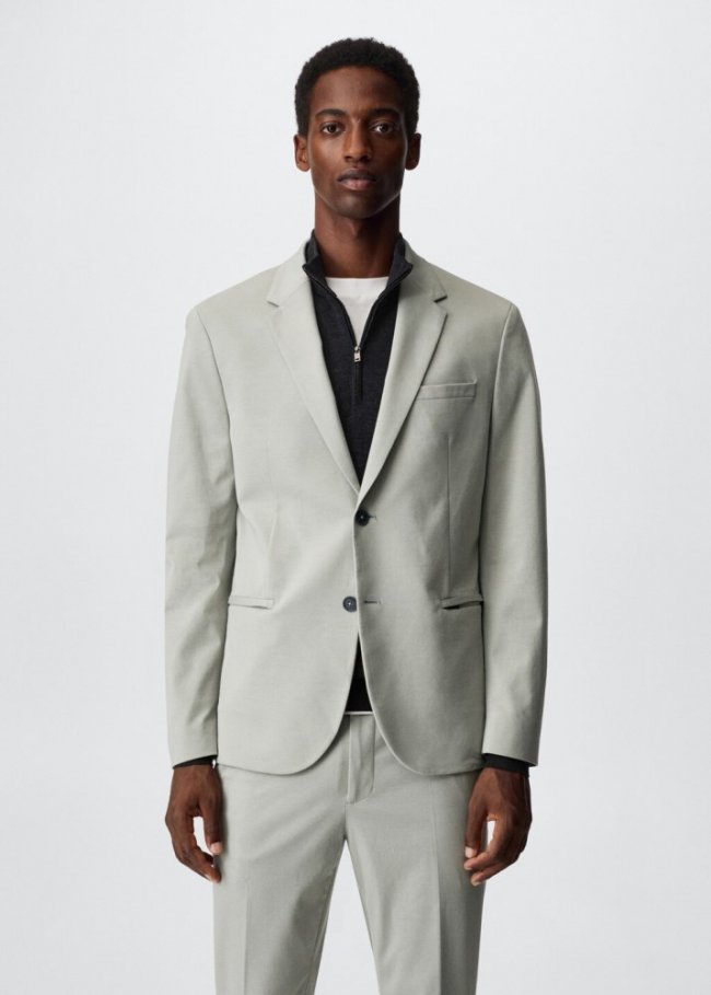 Mango Americana traje slim fit algodón - Gris hielo