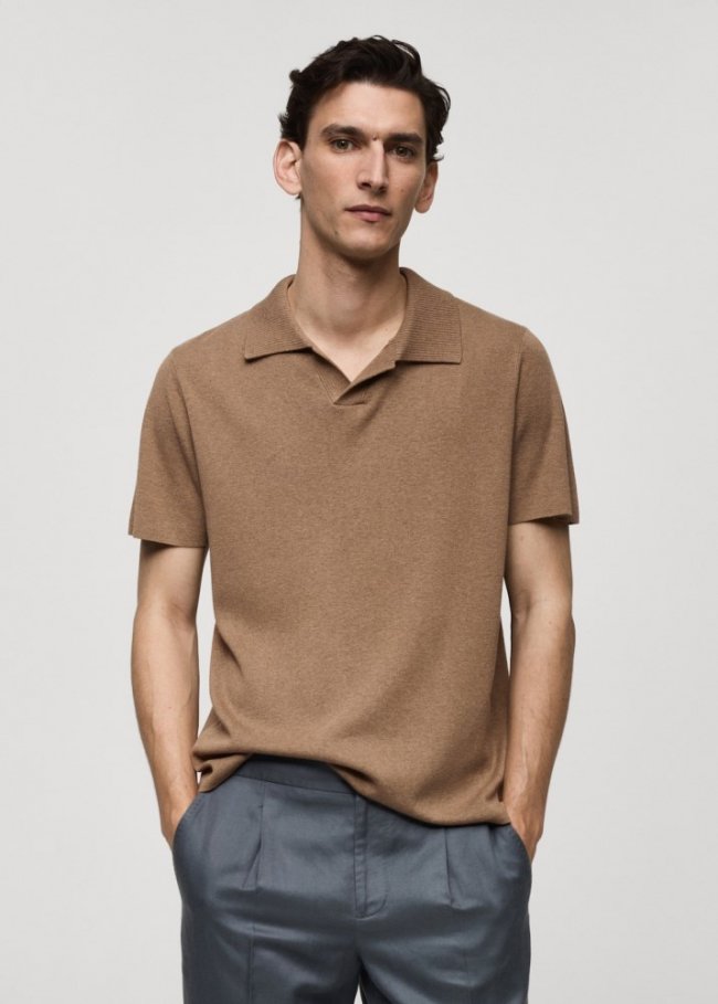 Mango Polo punto algodón textura - Marrón medio