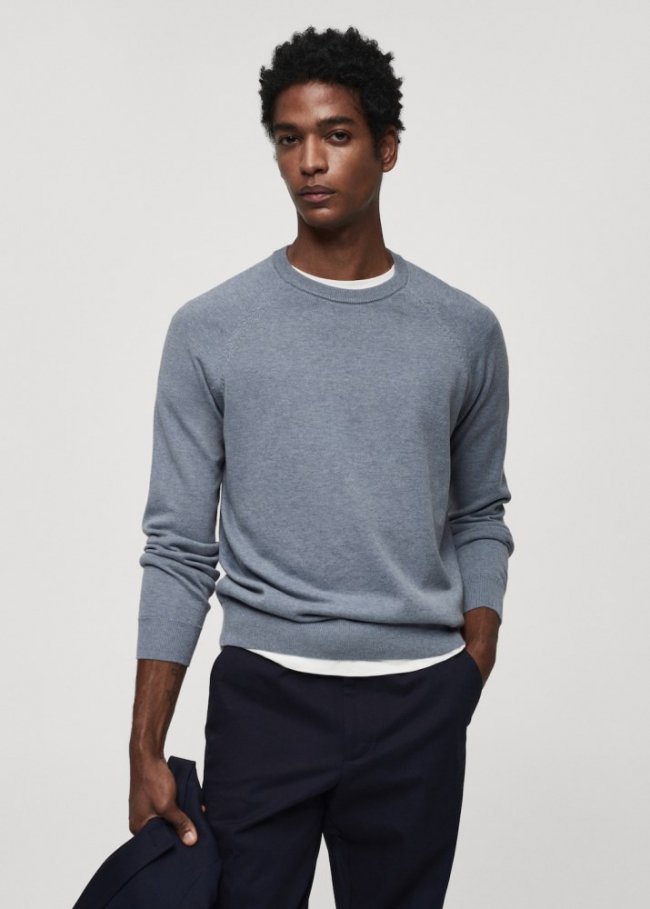 Mango Jersey punto fino algodón - Azul porcelana