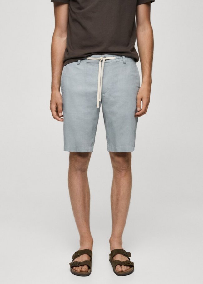 Mango Bermudas 100% lino cordón - Verde agua
