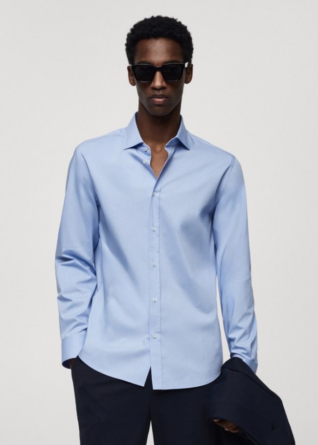 Mango Camisa algodón Coolmax® - Azul celeste