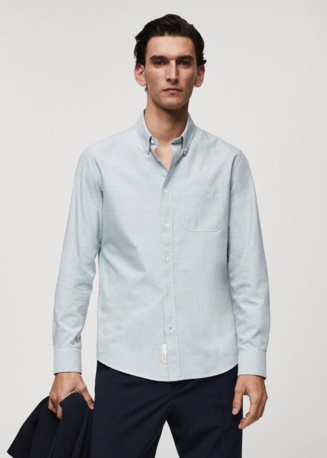 Mango Camisa regular fit Oxford algodón - Verde agua
