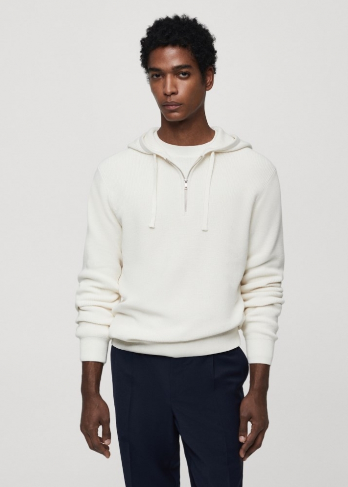 Mango Sudadera punto capucha - Blanco roto