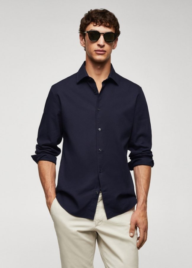 Mango Camisa slim fit algodón estructura - Azul marino