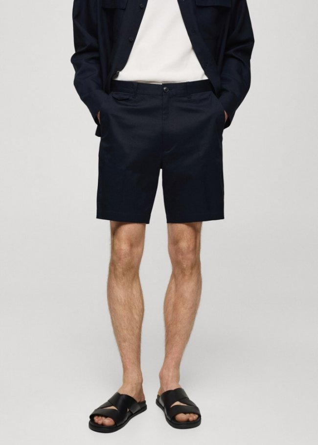 Mango Bermudas slim fit algodón - Azul marino oscuro