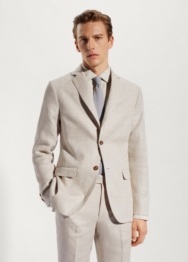 Mango Americana traje 100% lino - Beige