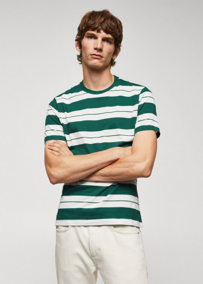 Mango Camiseta 100% algodón rayas - Esmeralda