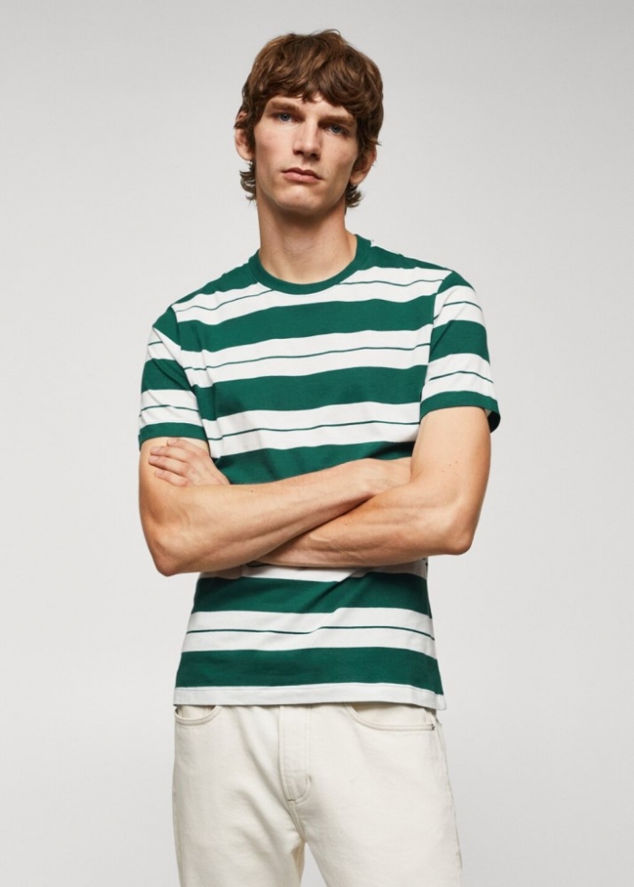 Mango Camiseta 100% algodón rayas - Esmeralda