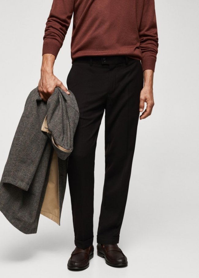 Mango Pantalón slim fit tejido reciclado - Negro