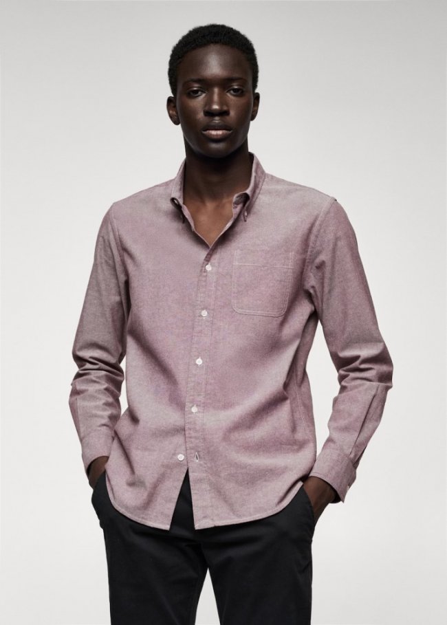 Mango Camisa regular fit Oxford algodón - Granate