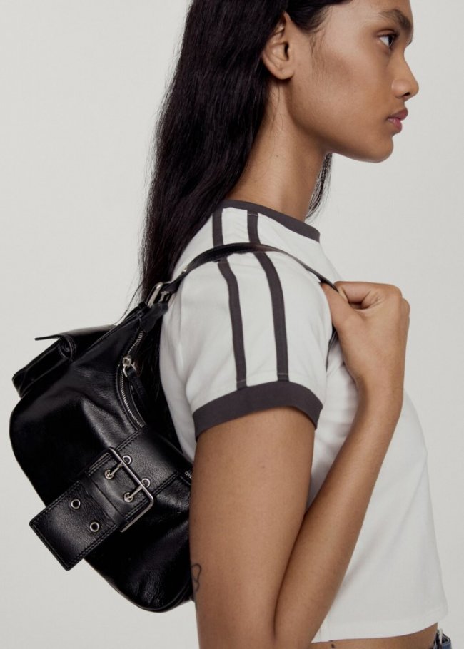 Mango Bolso piel bolsillos cargo - Negro