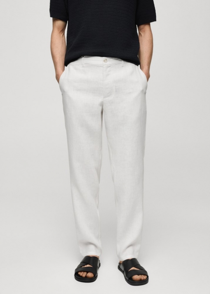 Mango Pantalón 100% lino slim fit - Blanco