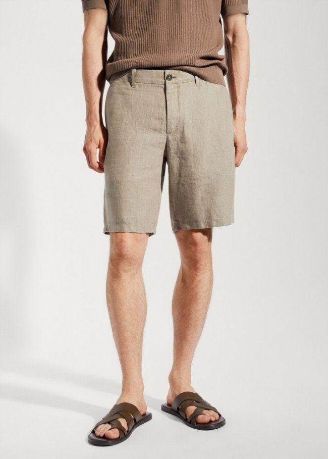 Mango Bermudas 100% lino - Khaki