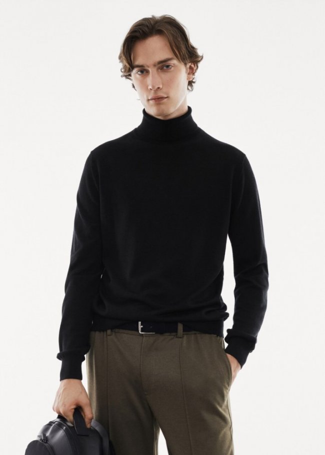 Mango Jersey 100% lana merino cuello alto - Negro