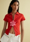 Mango Broche crochet flor - Rosa