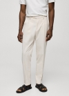 Mango Pantalón de traje slim fit algodón seersucker rayas - Beige