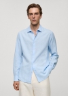 Mango Camisa regular fit lino algodón rayas - Azul celeste