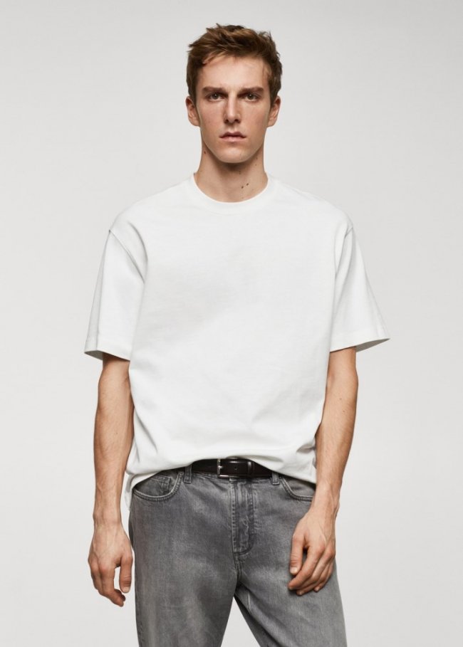 Mango Camiseta básica 100% algodón relaxed fit - Blanco roto