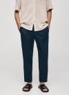 Mango Pantalón slim fit lino cordón - Azul marino oscuro