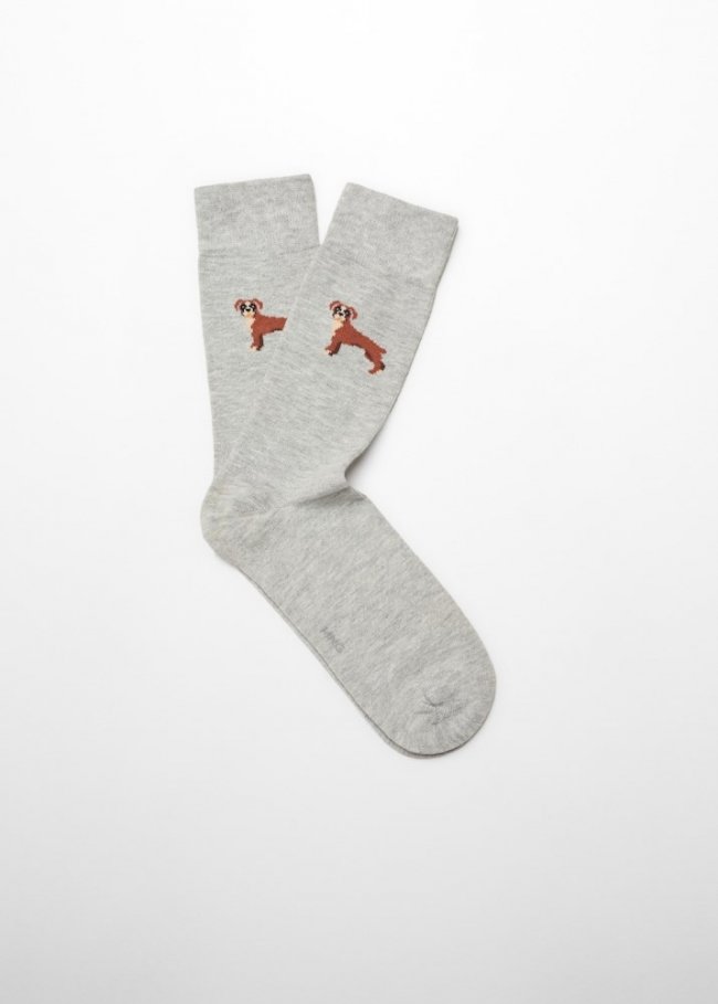 Mango Calcetines algodón bordado animal - Gris claro vigoré