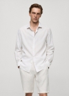 Mango Camisa regular fit lino algodón rayas - Marrón medio