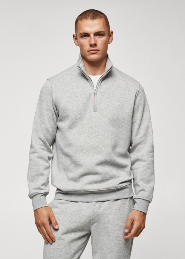 Mango Sudadera algodón cuello cremallera - Gris medio vigoré