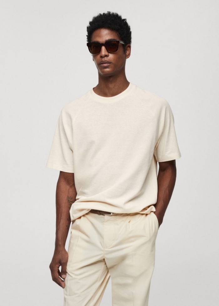 Mango Camiseta algodón relaxed fit - Crudo