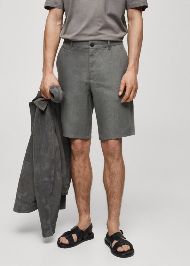Mango Bermudas slim fit 100% lino - Gris