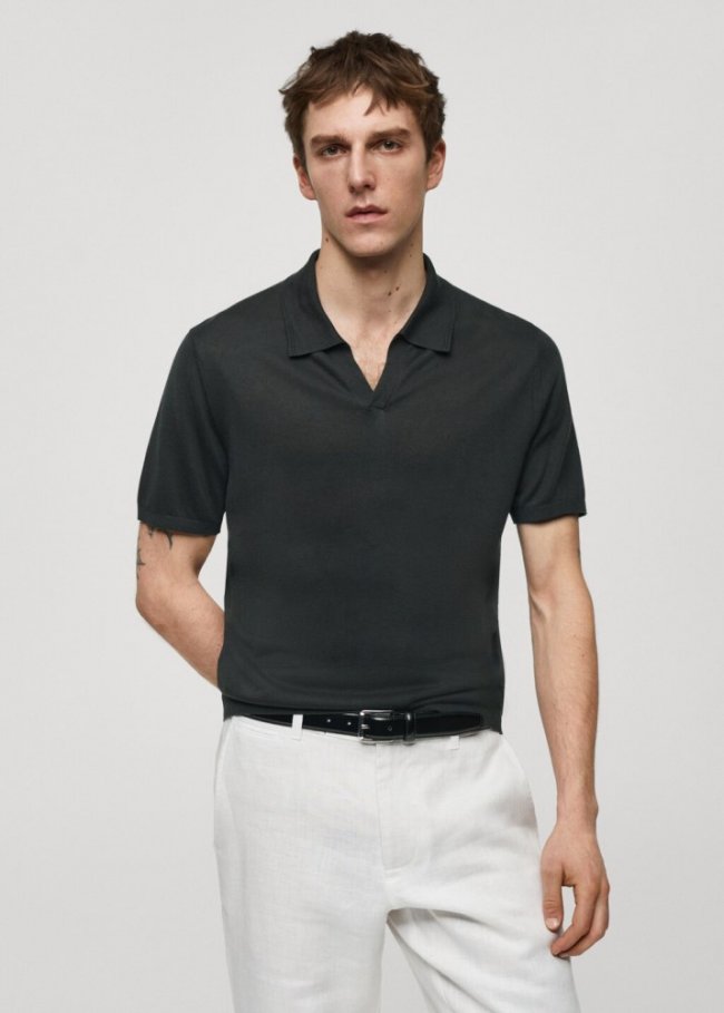 Mango Polo punto manga corta - Verde oscuro