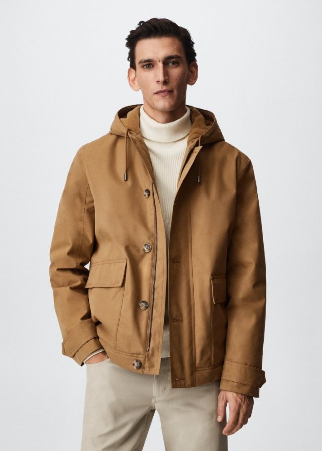 Mango Chaqueta algodón impermeable - Marrón tabaco