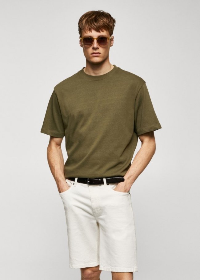 Mango Camiseta básica 100% algodón relaxed fit - Khaki
