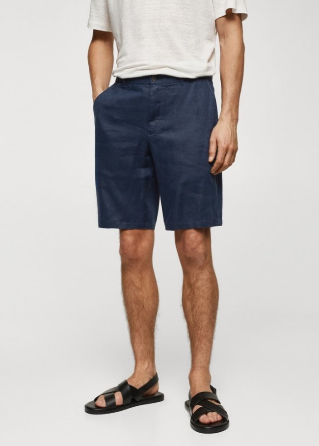 Mango Bermudas 100% lino - Azul marino