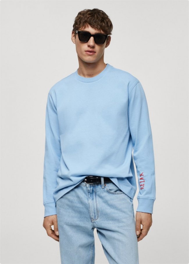 Mango Sudadera 100% algodón dibujo estampado - Azul