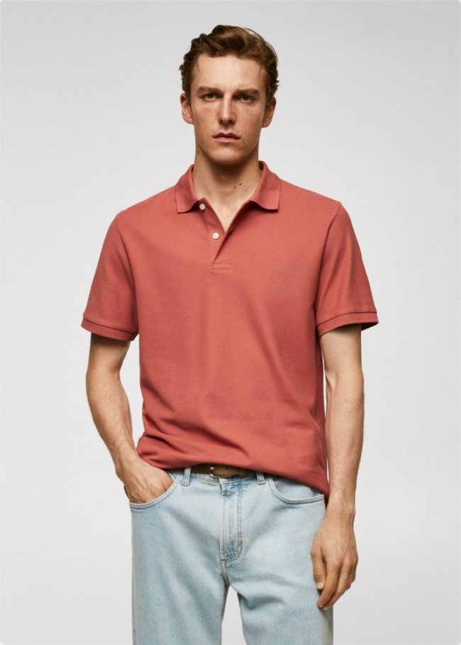 Mango Polo 100% algodón pique - Naranja tostado