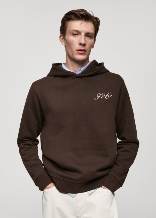 Mango Sudadera capucha bordado - Chocolate