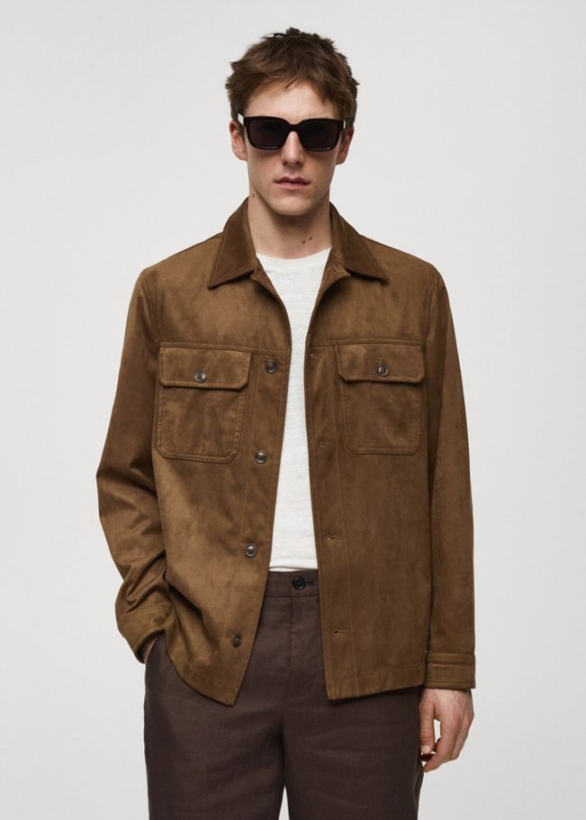 Mango Sobrecamisa efecto ante bolsillos - Cognac