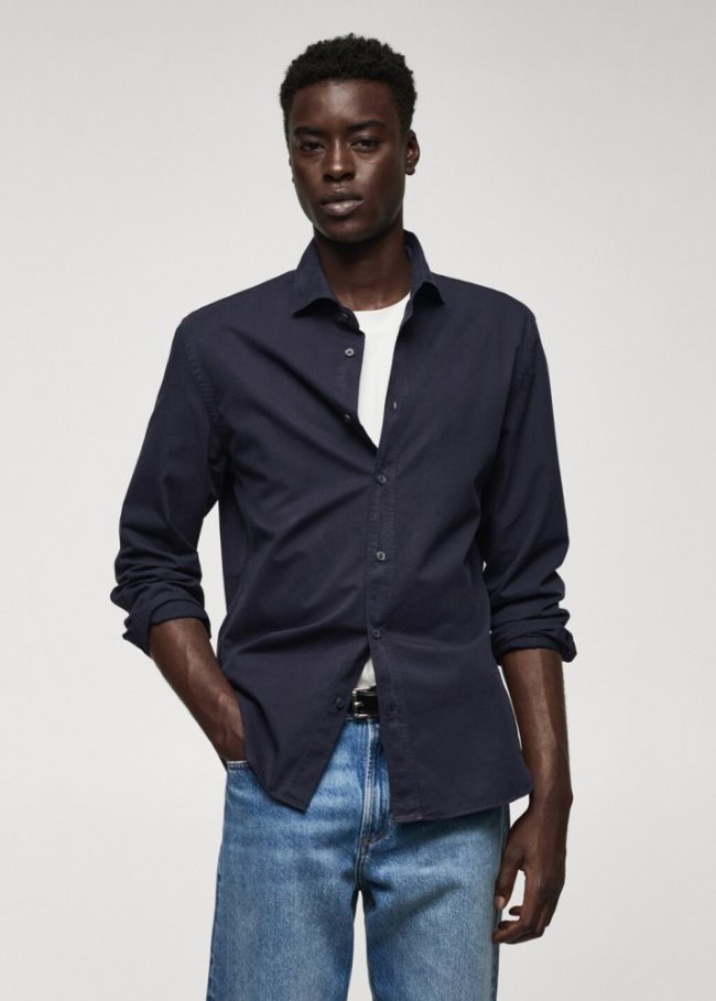 Mango Camisa slim fit 100% algodón - Azul marino