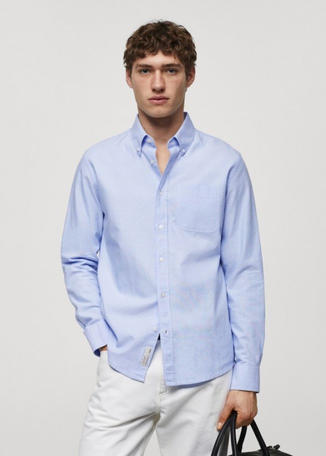 Mango Camisa regular fit Oxford algodón - Azul celeste