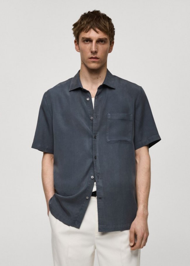 Mango Camisa regular fit 100% tencel - Azul petróleo