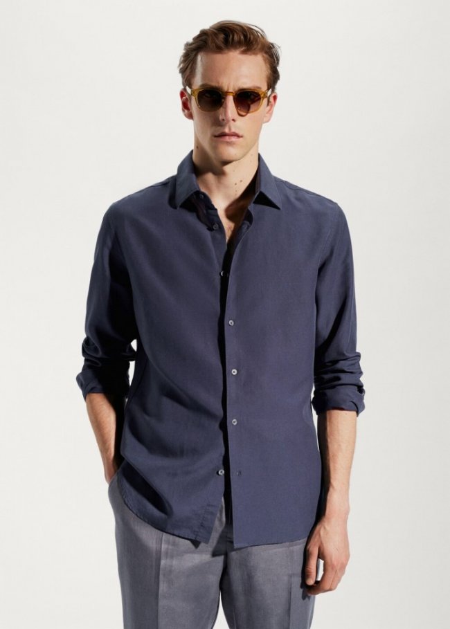 Mango Camisa ligera tencel-lino - Azul marino
