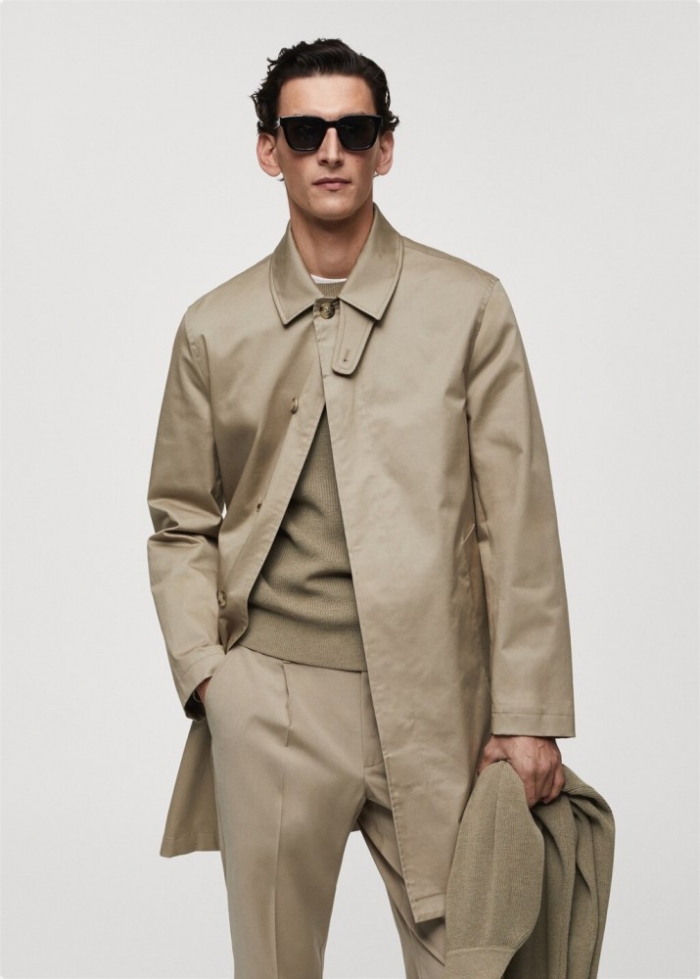 Mango Gabardina algodón detalle cuello - Beige