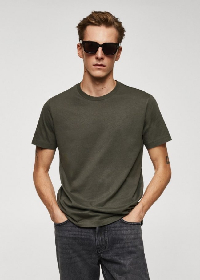 Mango Camiseta básica algodón - Oliva