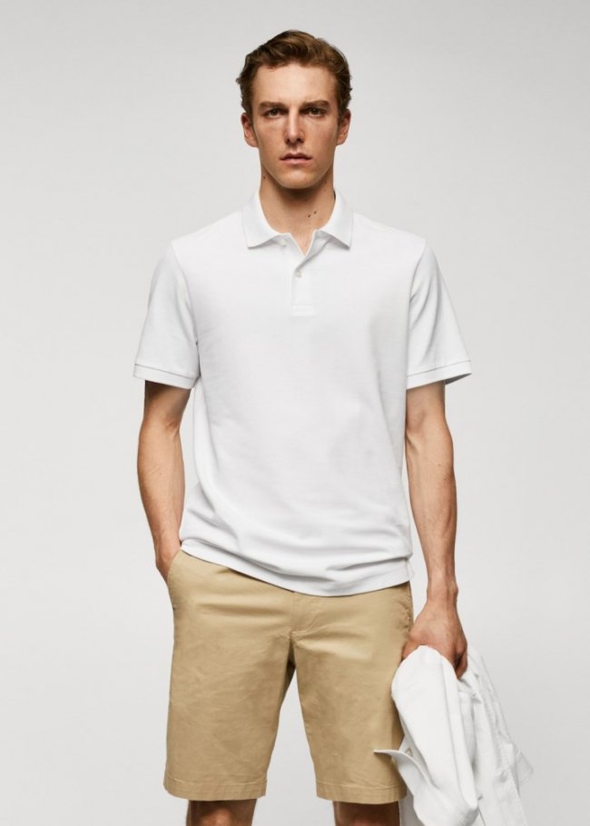 Mango Polo 100% algodón pique - Blanco