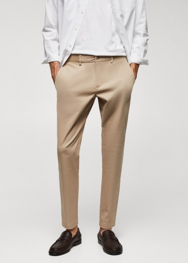 Mango Pantalón algodón tapered crop - Beige